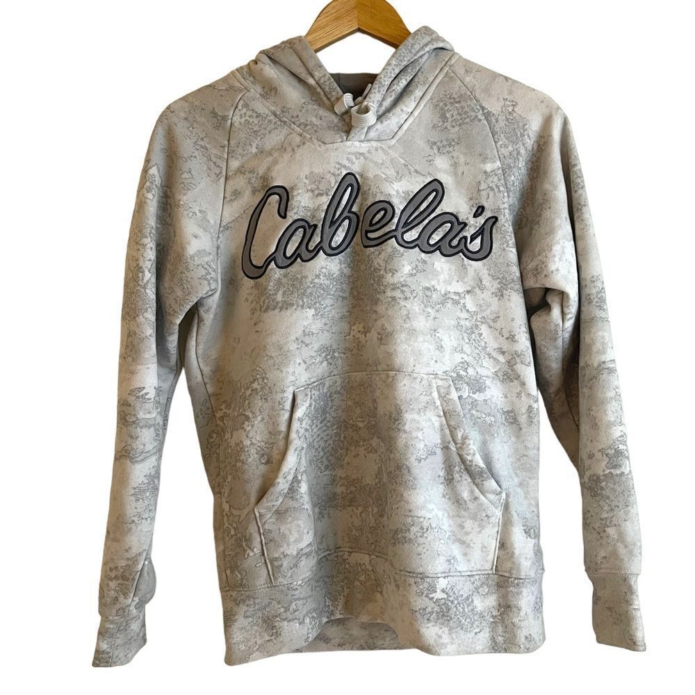 Cabela's Light Grey Camo Embroidered Long Sleeve Hoodie Size Small